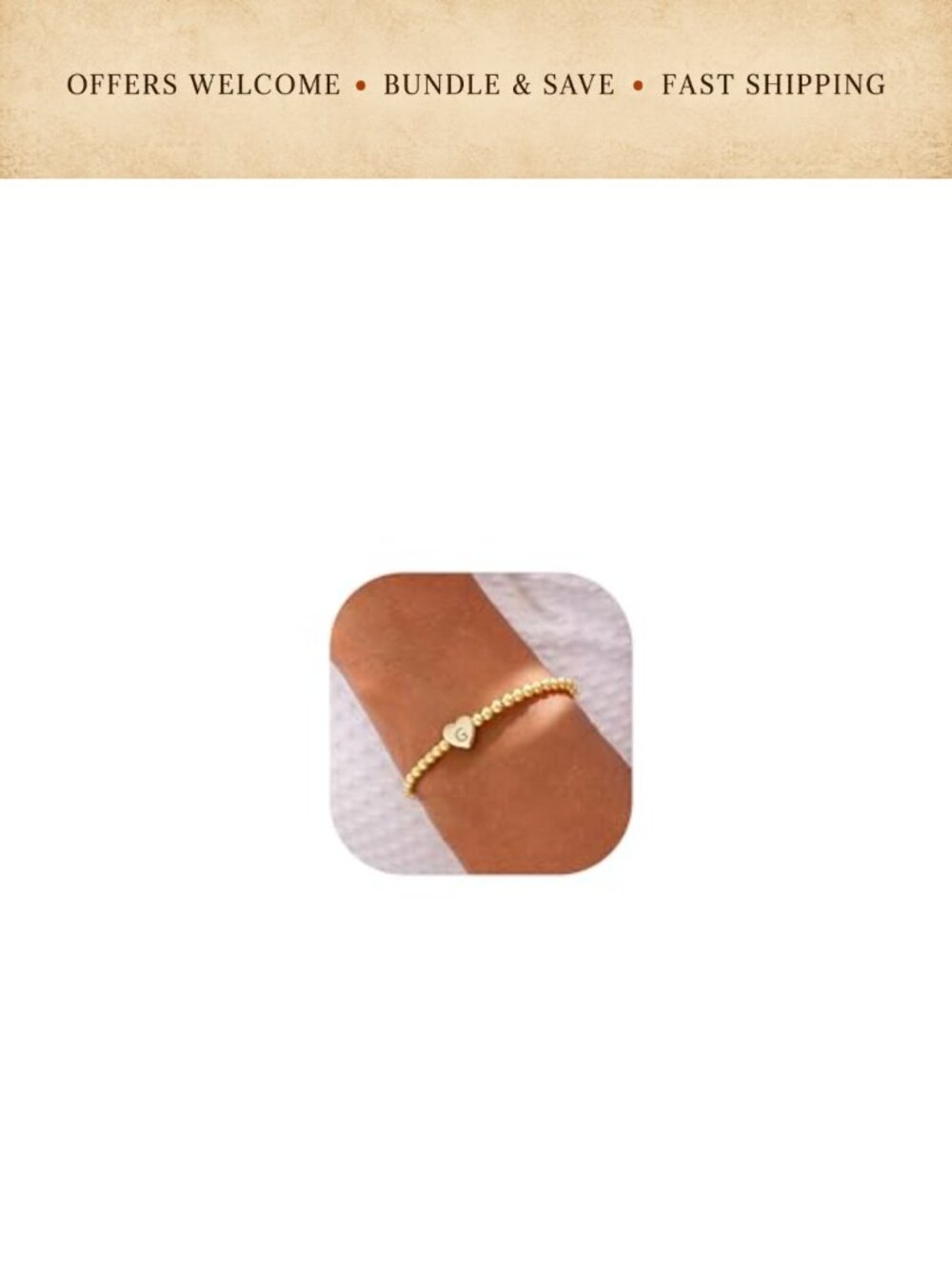 14K Gold Plated Heart Initial Beaded Stretch Bracelet